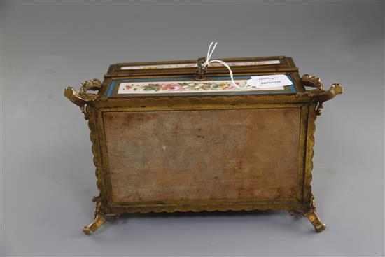 A 19th century French ormolu mounted Sevres style porcelain stationery casket, width 11.5in. height 8in. depth 7in.